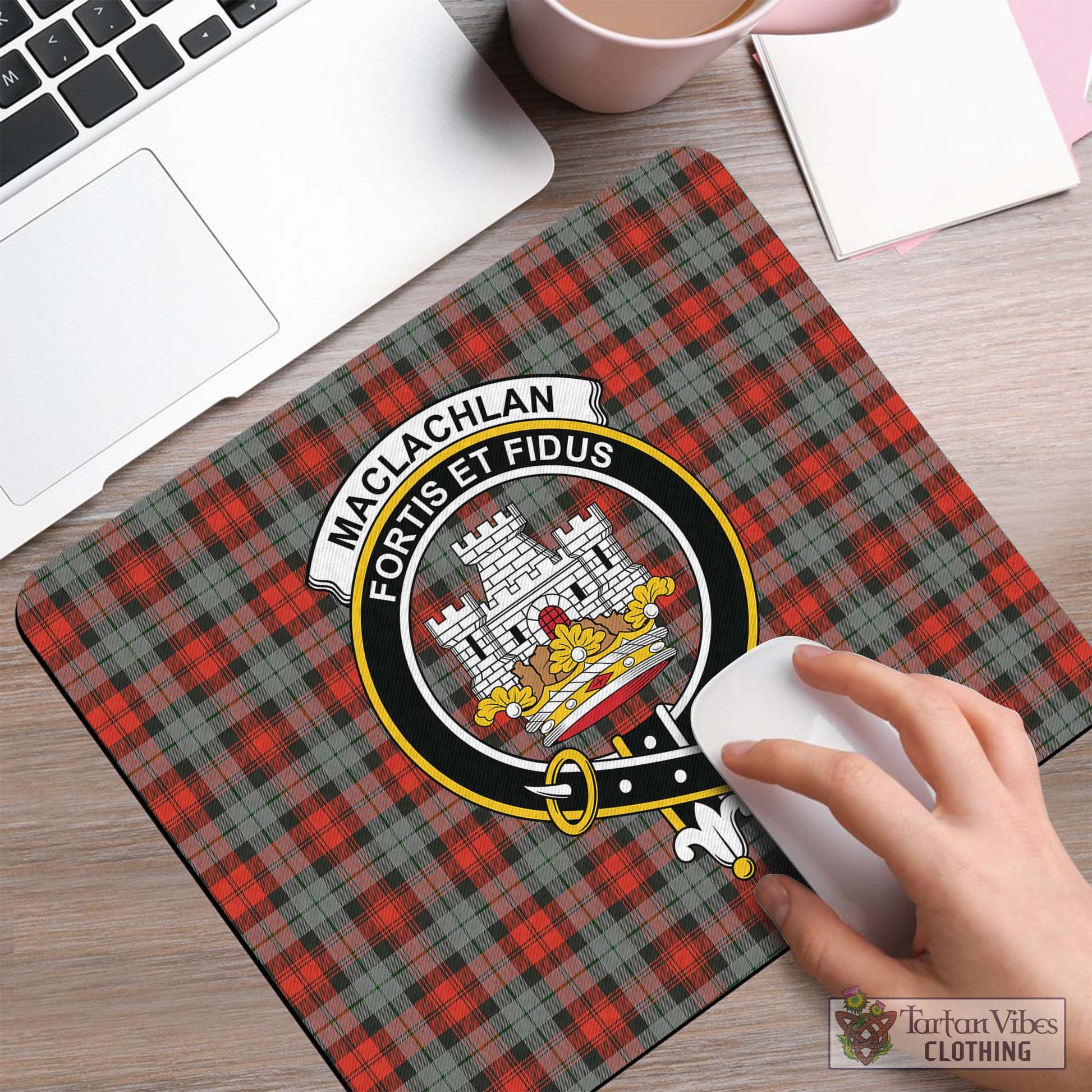 Tartan Vibes Clothing MacLachlan Weathered Tartan Mouse Pad with Family Crest