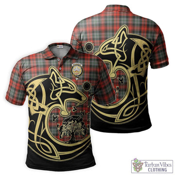 MacLachlan Weathered Tartan Polo Shirt with Family Crest Celtic Wolf Style