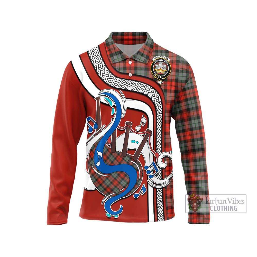 Tartan Vibes Clothing MacLachlan Weathered Tartan Long Sleeve Polo Shirt with Epic Bagpipe Style