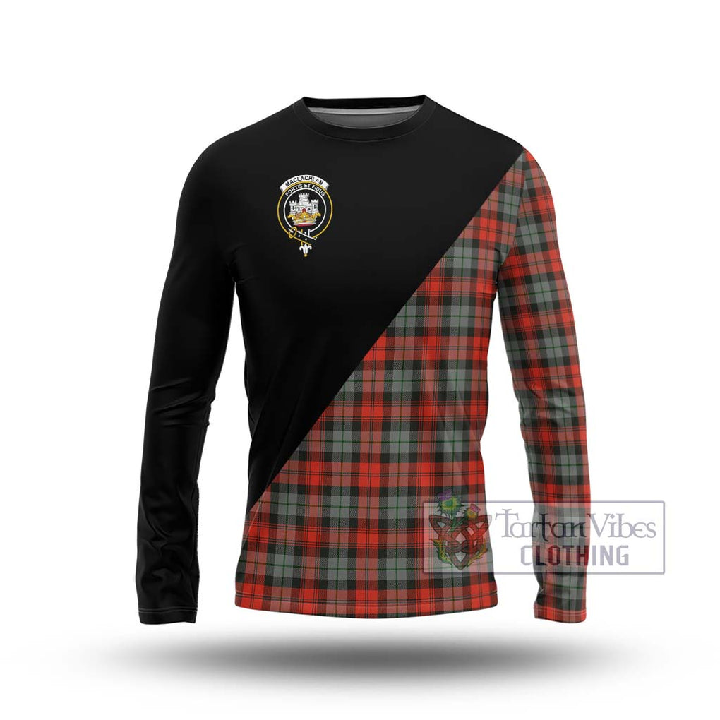 MacLachlan Weathered Tartan Long Sleeve T-Shirt with Family Crest and Military Logo Style Unisex - Tartanvibesclothing Shop