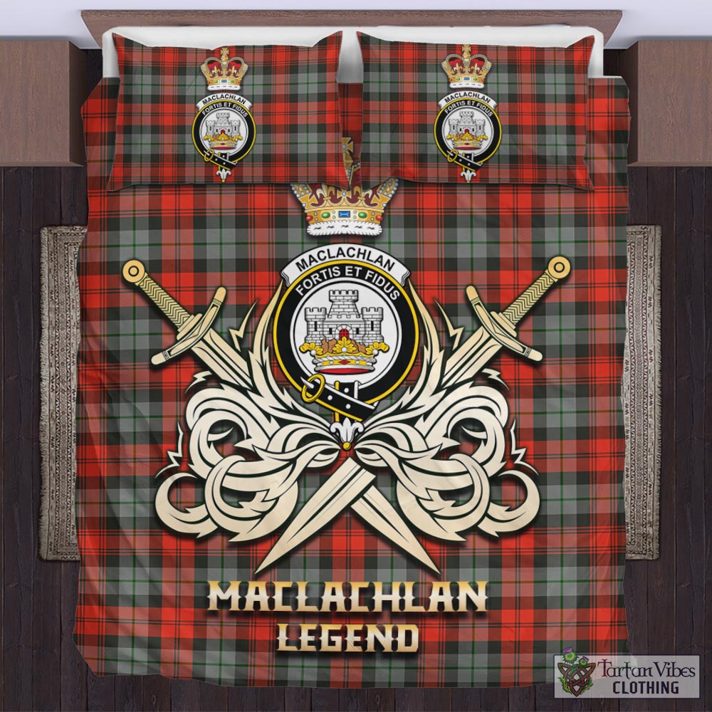 Tartan Vibes Clothing MacLachlan Weathered Tartan Bedding Set with Clan Crest and the Golden Sword of Courageous Legacy