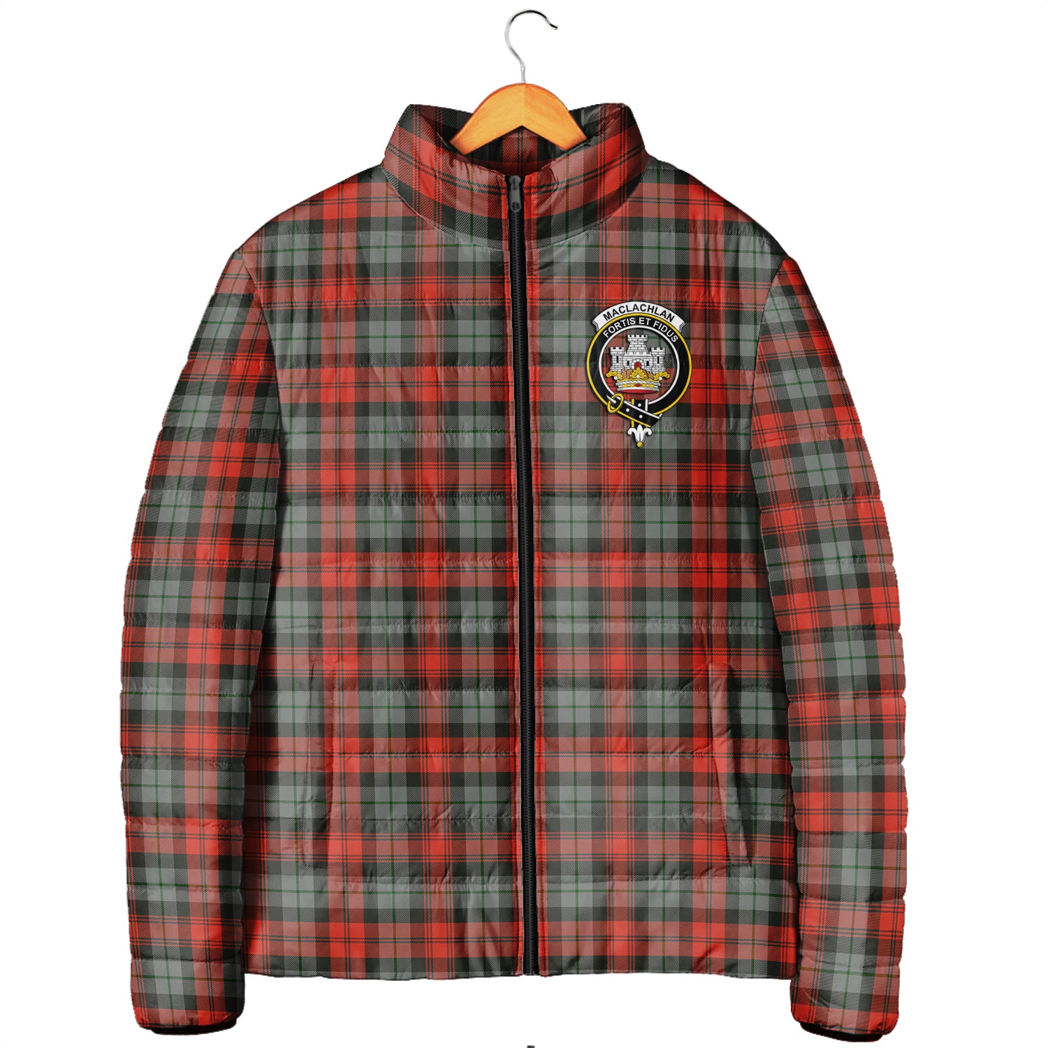 MacLachlan Weathered Tartan Padded Jacket with Family Crest Men's Padded Jacket - Tartan Vibes Clothing