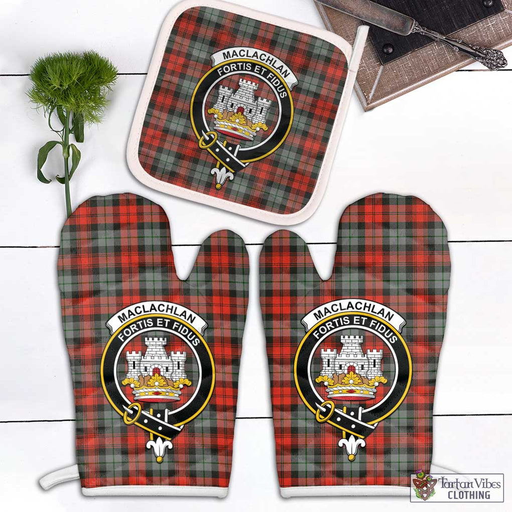 MacLachlan Weathered Tartan Combo Oven Mitt & Pot-Holder with Family Crest Combo 1 Oven Mitt & 1 Pot-Holder White - Tartan Vibes Clothing