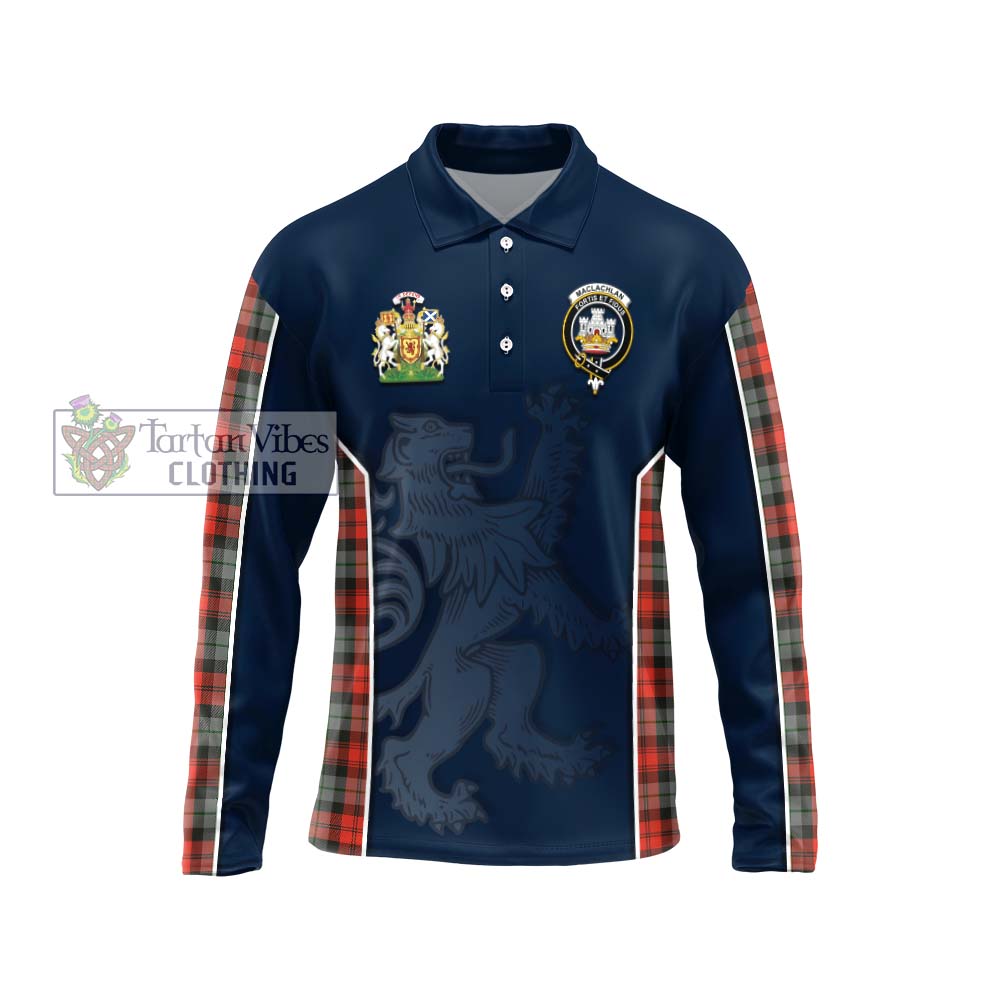 MacLachlan Weathered Tartan Long Sleeve Polo Shirt with Family Crest and Lion Rampant Vibes Sport Style Unisex - Tartan Vibes Clothing