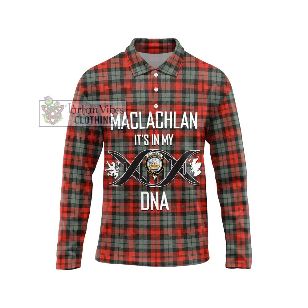 MacLachlan Weathered Tartan Long Sleeve Polo Shirt with Family Crest DNA In Me Style Unisex - Tartanvibesclothing Shop