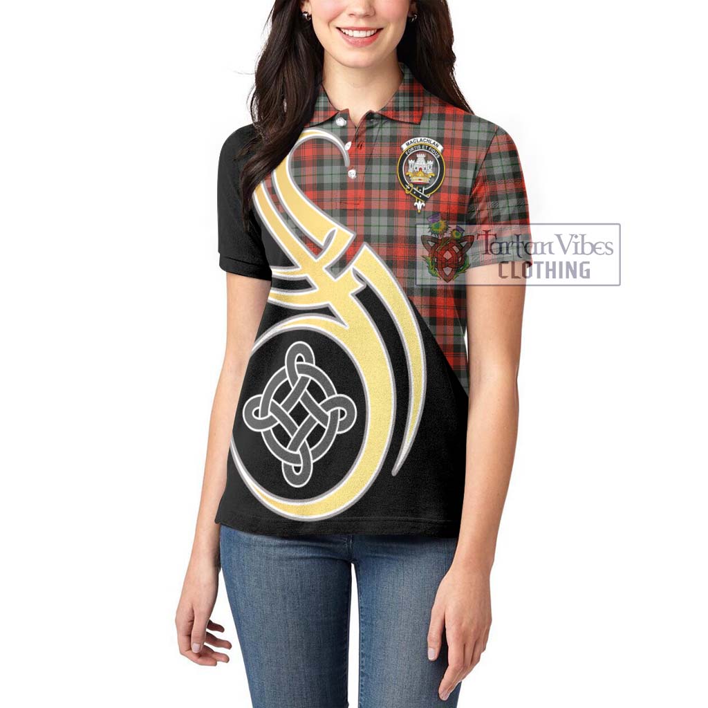 MacLachlan Weathered Tartan Women's Polo Shirt with Family Crest and Celtic Symbol Style Women - Tartan Vibes Clothing