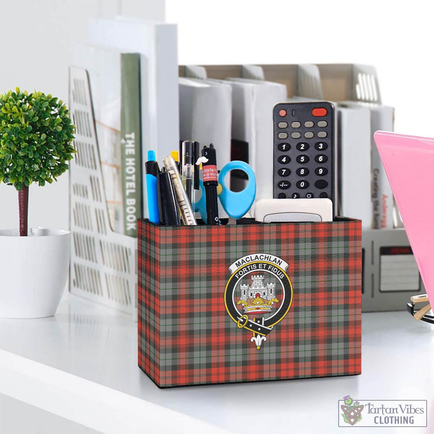 Tartan Vibes Clothing MacLachlan Weathered Tartan Pen Holder with Family Crest