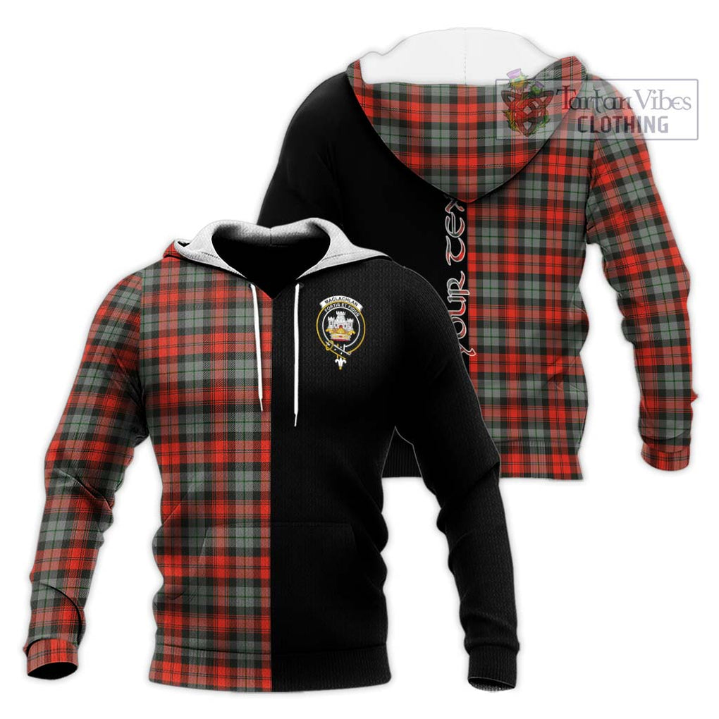 MacLachlan Weathered Tartan Knitted Hoodie with Family Crest and Half Of Me Style Unisex Knitted Pullover Hoodie - Tartanvibesclothing Shop