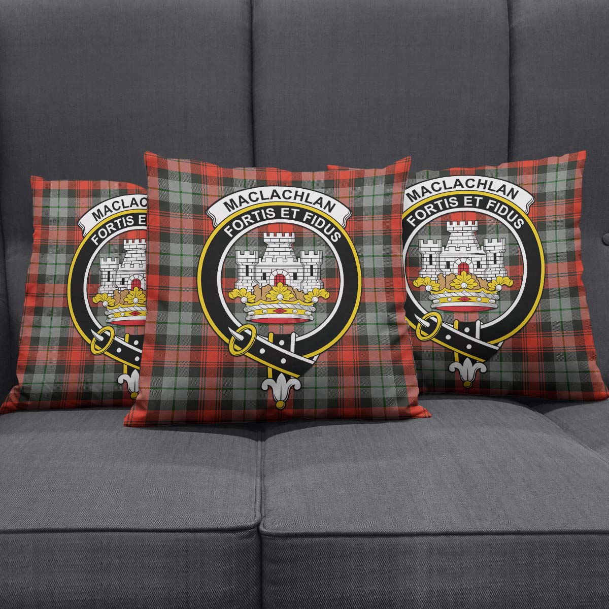 MacLachlan Weathered Tartan Pillow Cover with Family Crest Square Pillow Cover - Tartanvibesclothing