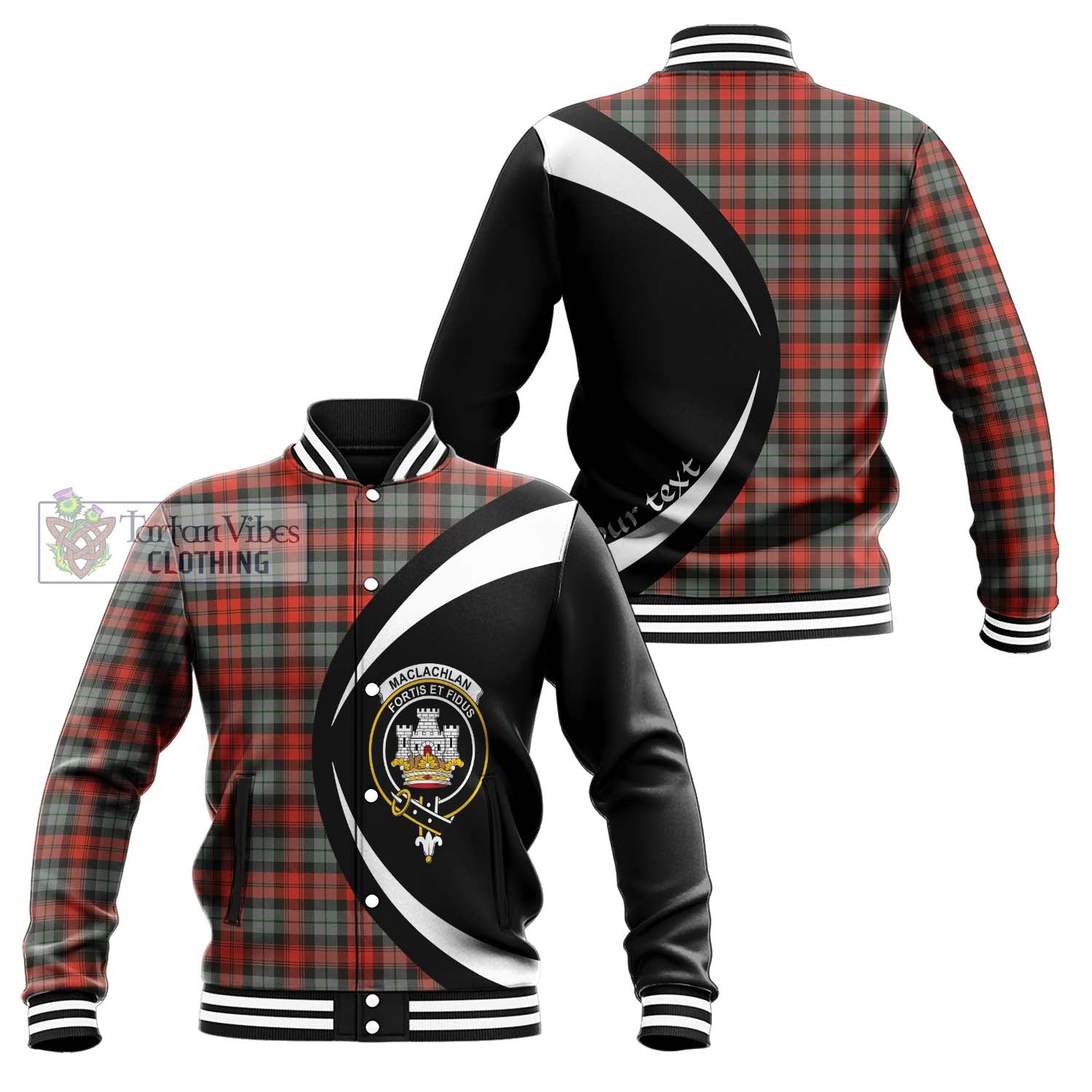 MacLachlan Weathered Tartan Baseball Jacket with Family Crest Circle Style Unisex - Tartan Vibes Clothing