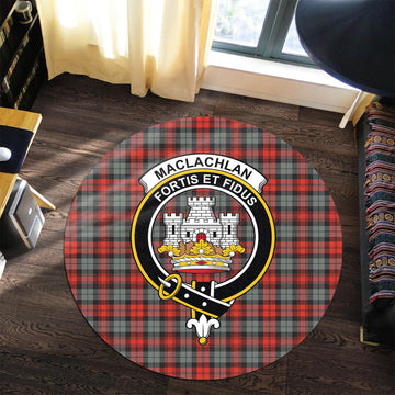 MacLachlan Weathered Tartan Round Rug with Family Crest