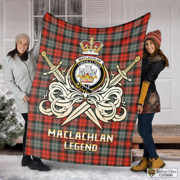 MacLachlan Weathered Tartan Blanket with Clan Crest and the Golden Sword of Courageous Legacy