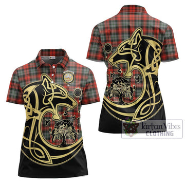 MacLachlan Weathered Tartan Women's Polo Shirt with Family Crest Celtic Wolf Style