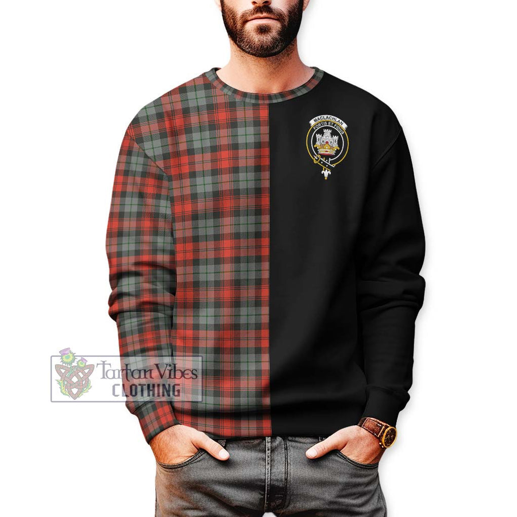 MacLachlan Weathered Tartan Sweatshirt with Family Crest and Half Of Me Style Unisex - Tartanvibesclothing Shop