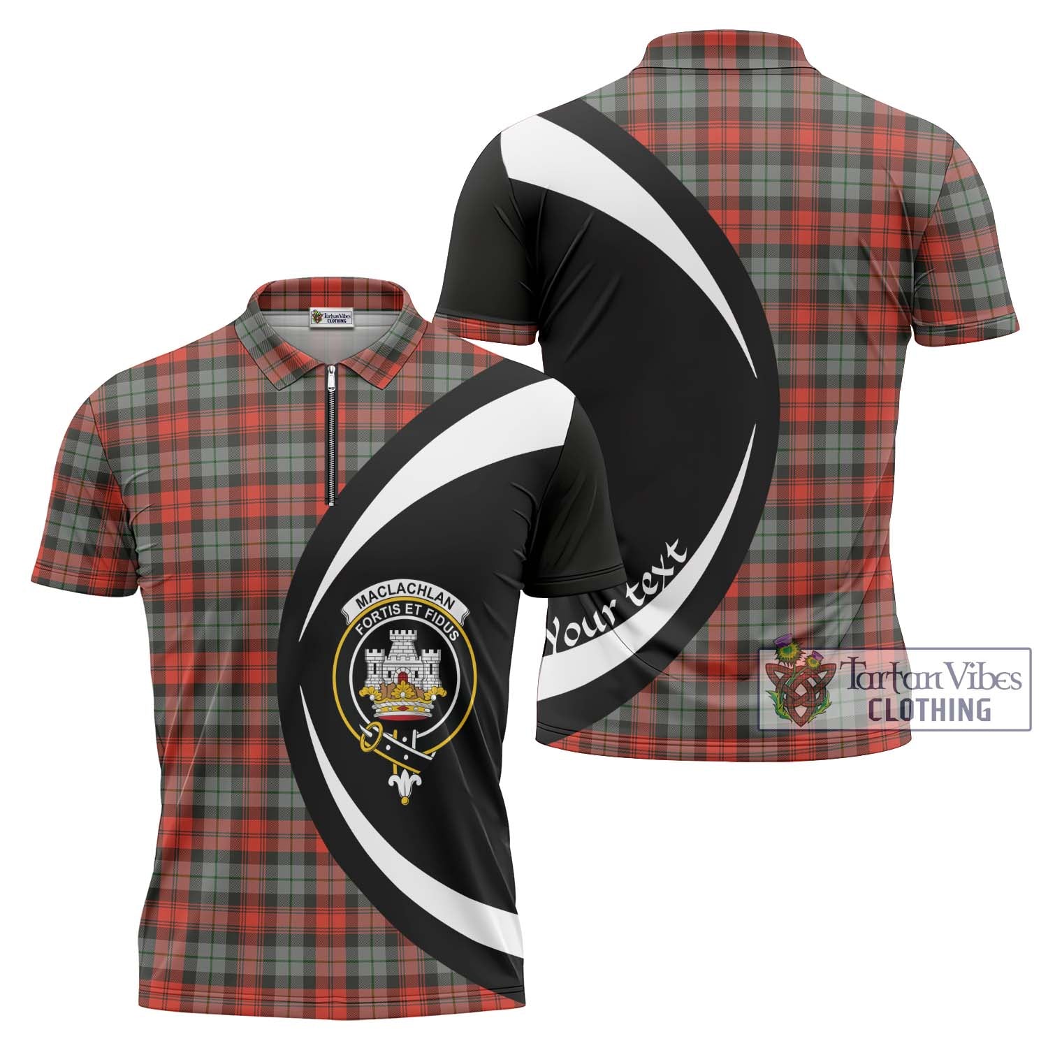 Tartan Vibes Clothing MacLachlan Weathered Tartan Zipper Polo Shirt with Family Crest Circle Style