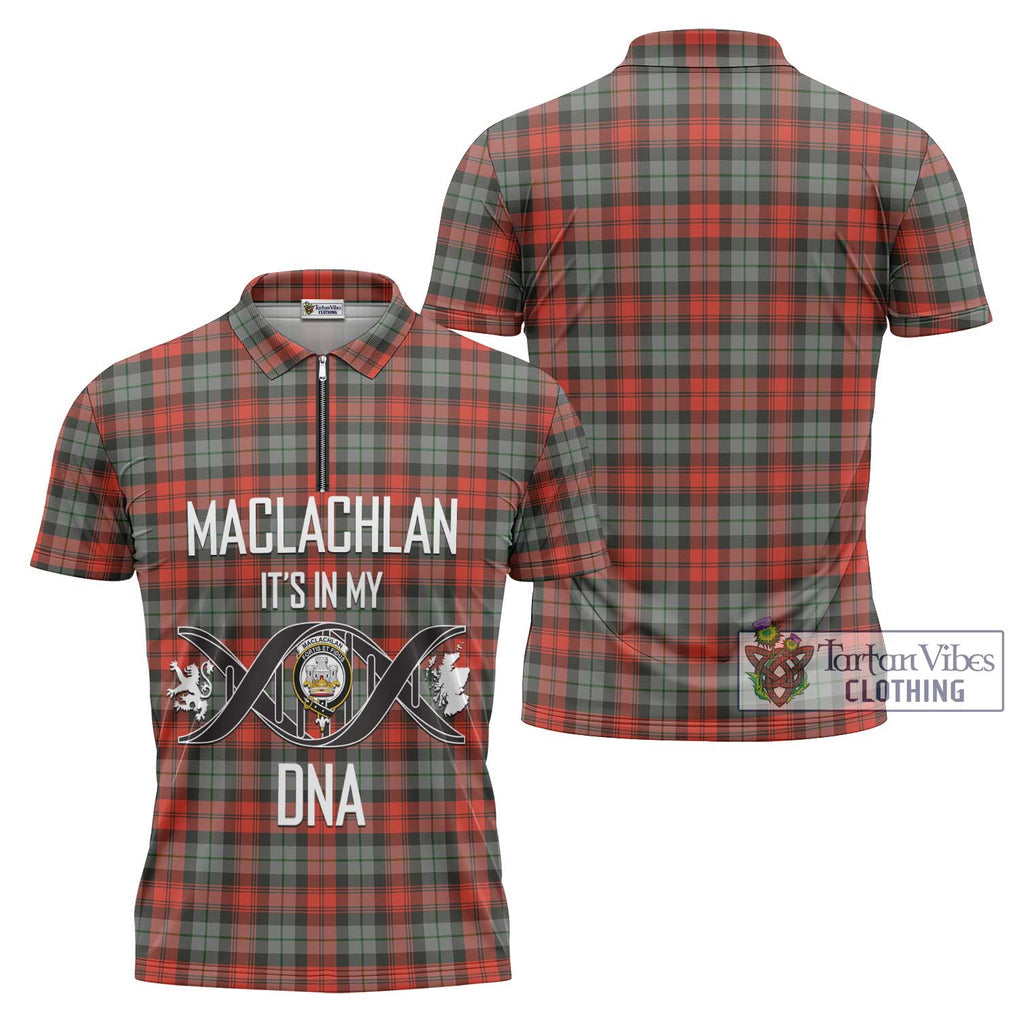 MacLachlan Weathered Tartan Zipper Polo Shirt with Family Crest DNA In Me Style Unisex - Tartanvibesclothing Shop