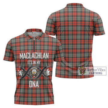 MacLachlan Weathered Tartan Zipper Polo Shirt with Family Crest DNA In Me Style