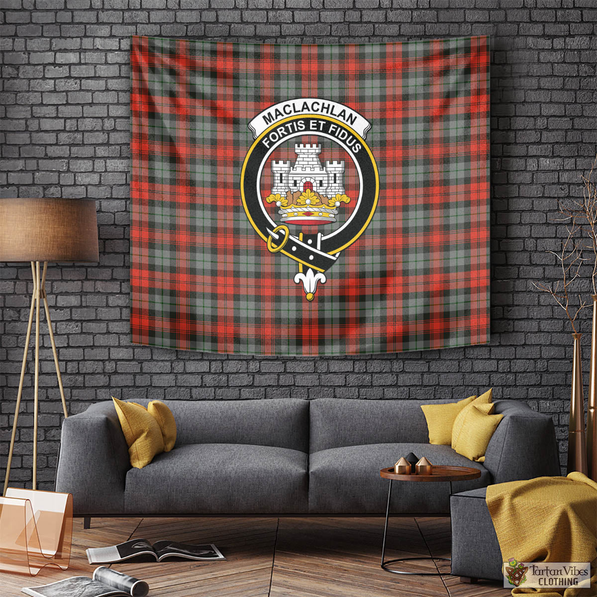 Tartan Vibes Clothing MacLachlan Weathered Tartan Tapestry Wall Hanging and Home Decor for Room with Family Crest