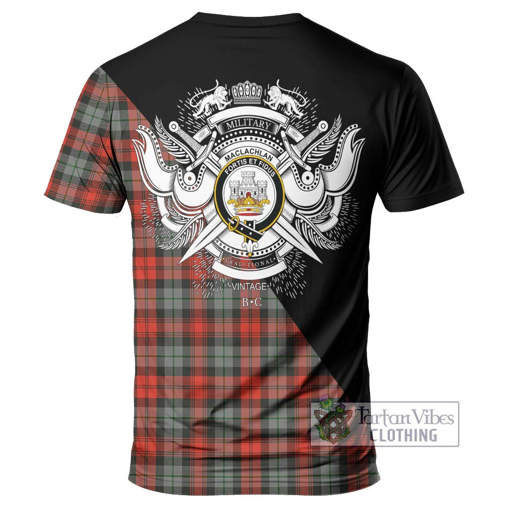 MacLachlan Weathered Tartan T-Shirt with Family Crest and Military Logo Style - Tartanvibesclothing Shop