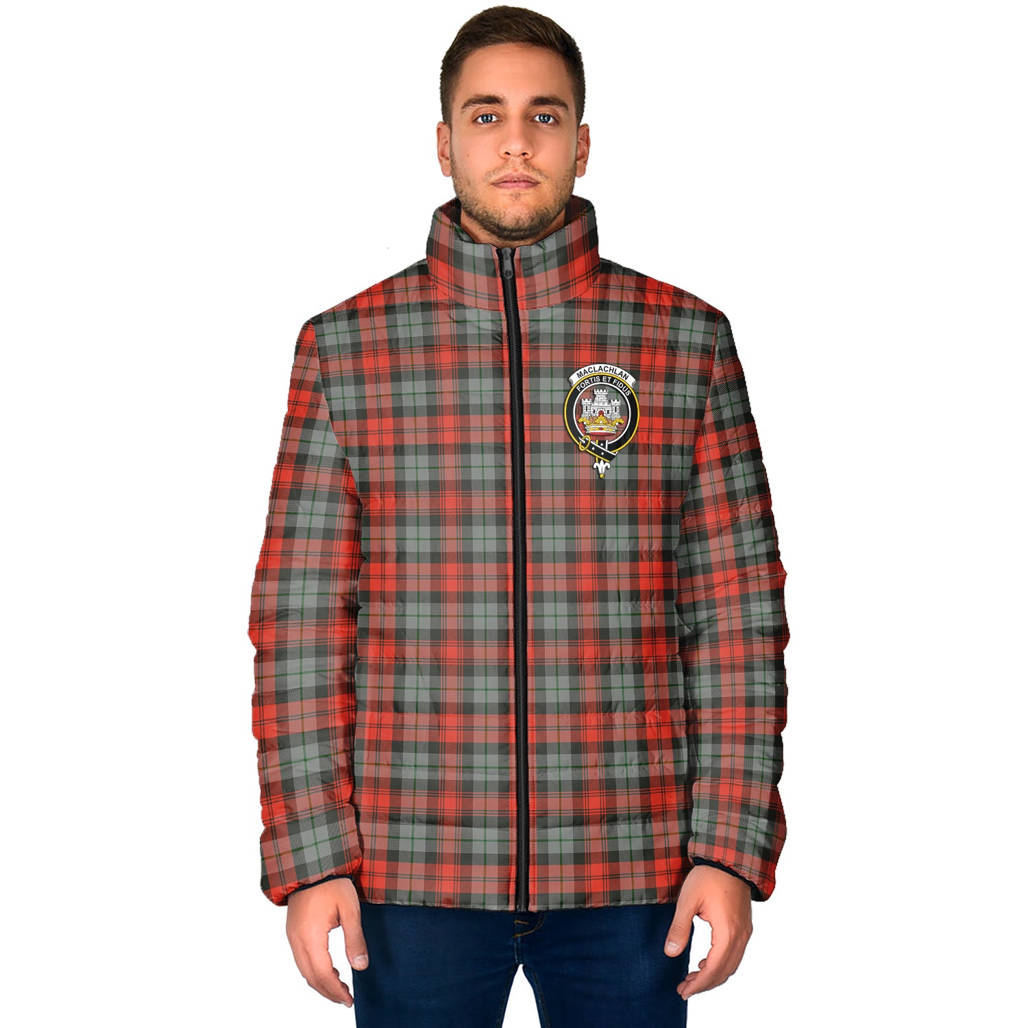 MacLachlan Weathered Tartan Padded Jacket with Family Crest - Tartan Vibes Clothing