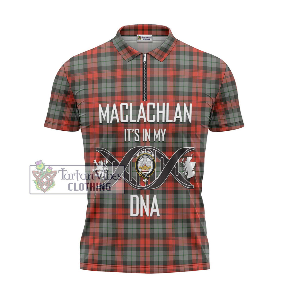 MacLachlan Weathered Tartan Zipper Polo Shirt with Family Crest DNA In Me Style - Tartanvibesclothing Shop