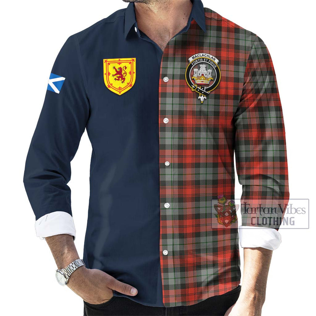 Tartan Vibes Clothing MacLachlan Weathered Tartan Long Sleeve Button Shirt with Scottish Lion Royal Arm Half Style