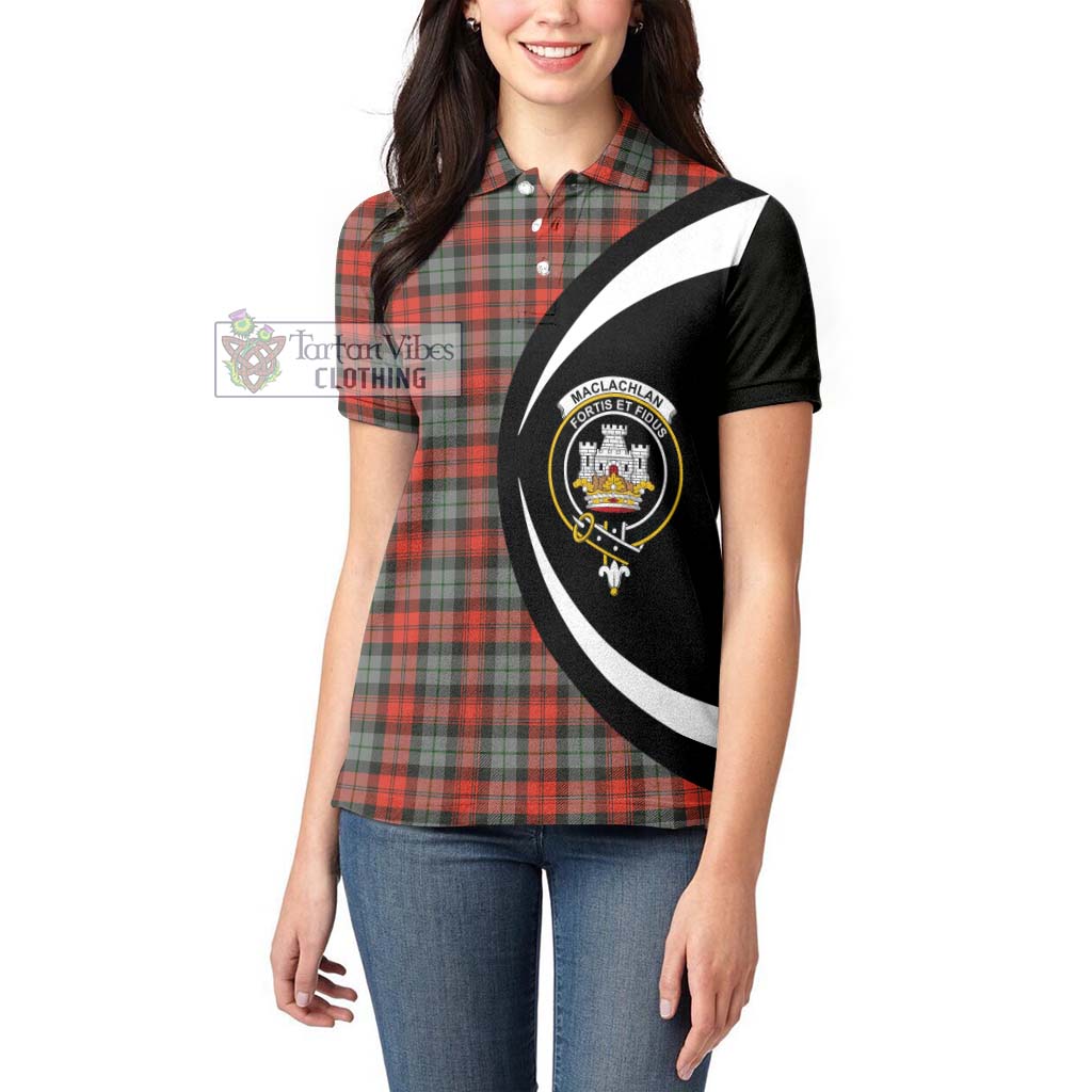 MacLachlan Weathered Tartan Women's Polo Shirt with Family Crest Circle Style - Tartan Vibes Clothing