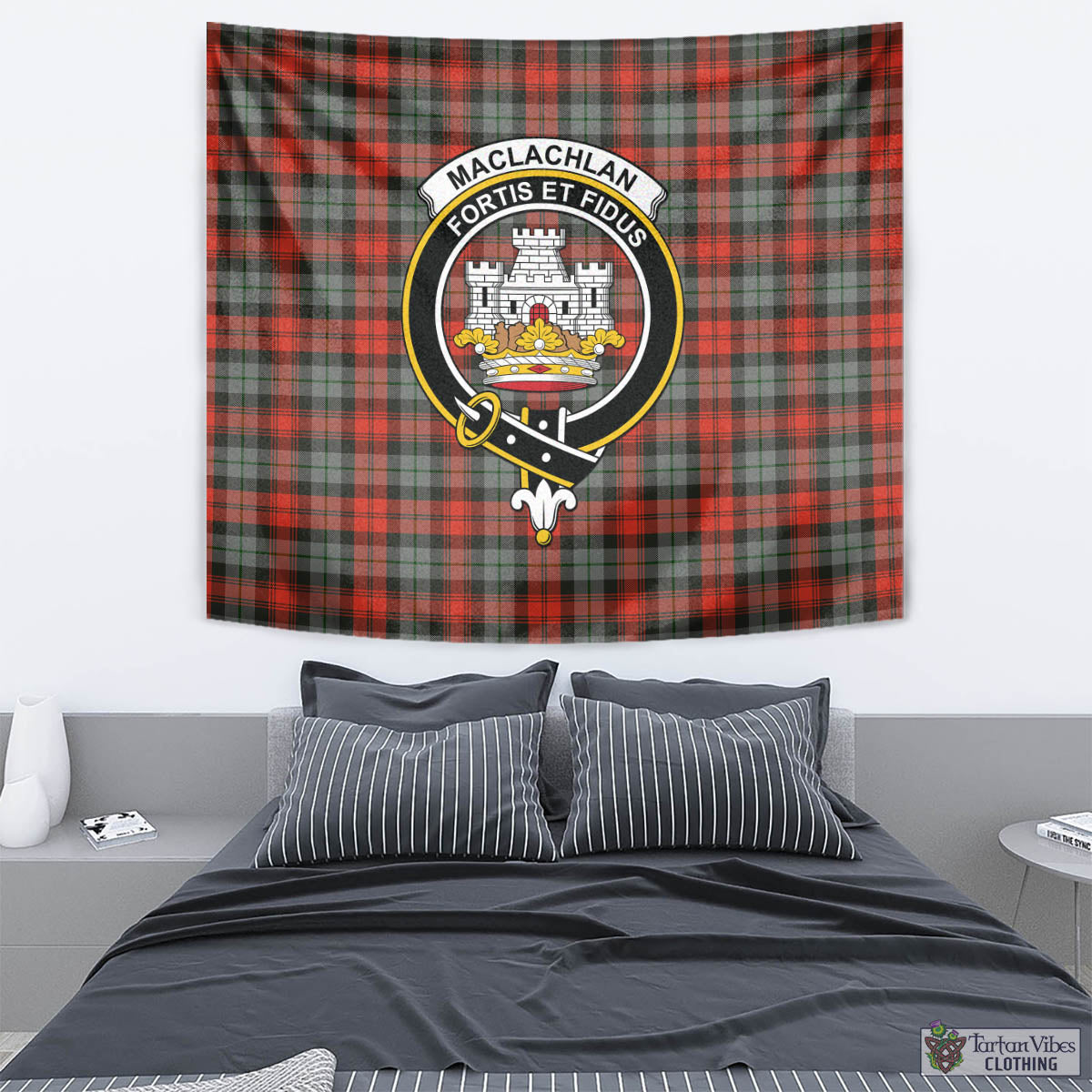 Tartan Vibes Clothing MacLachlan Weathered Tartan Tapestry Wall Hanging and Home Decor for Room with Family Crest