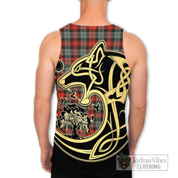 MacLachlan Weathered Tartan Men's Tank Top with Family Crest Celtic Wolf Style