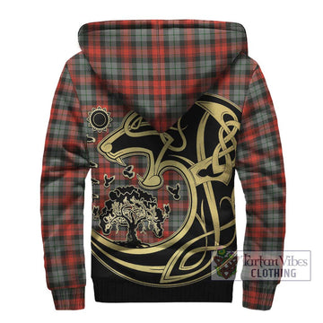 MacLachlan Weathered Tartan Sherpa Hoodie with Family Crest Celtic Wolf Style