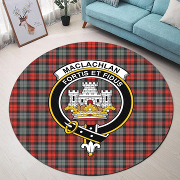 MacLachlan Weathered Tartan Round Rug with Family Crest