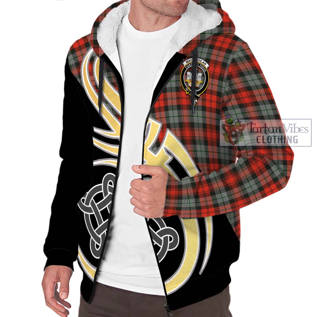 MacLachlan Weathered Tartan Sherpa Hoodie with Family Crest and Celtic Symbol Style - Tartan Vibes Clothing