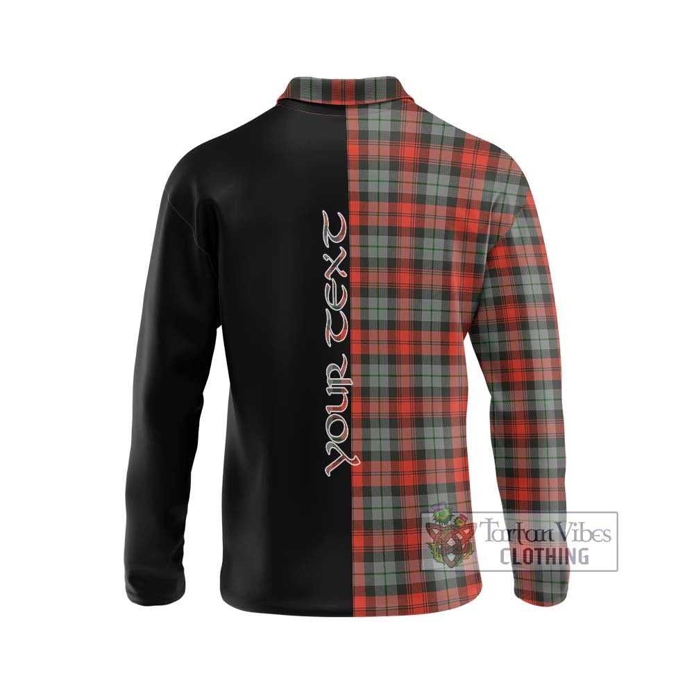 MacLachlan Weathered Tartan Long Sleeve Polo Shirt with Family Crest and Half Of Me Style - Tartanvibesclothing Shop