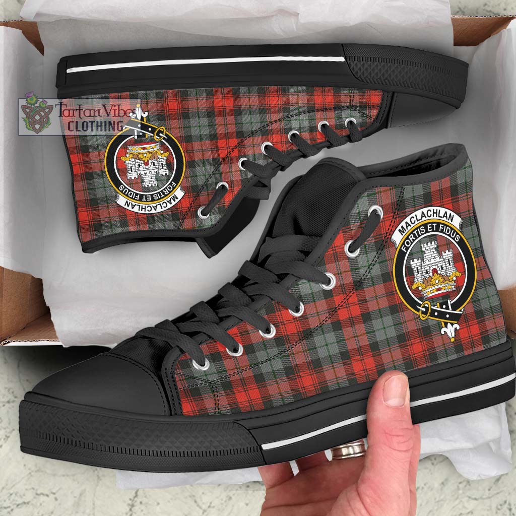 Tartan Vibes Clothing MacLachlan Weathered Tartan High Top Shoes with Family Crest