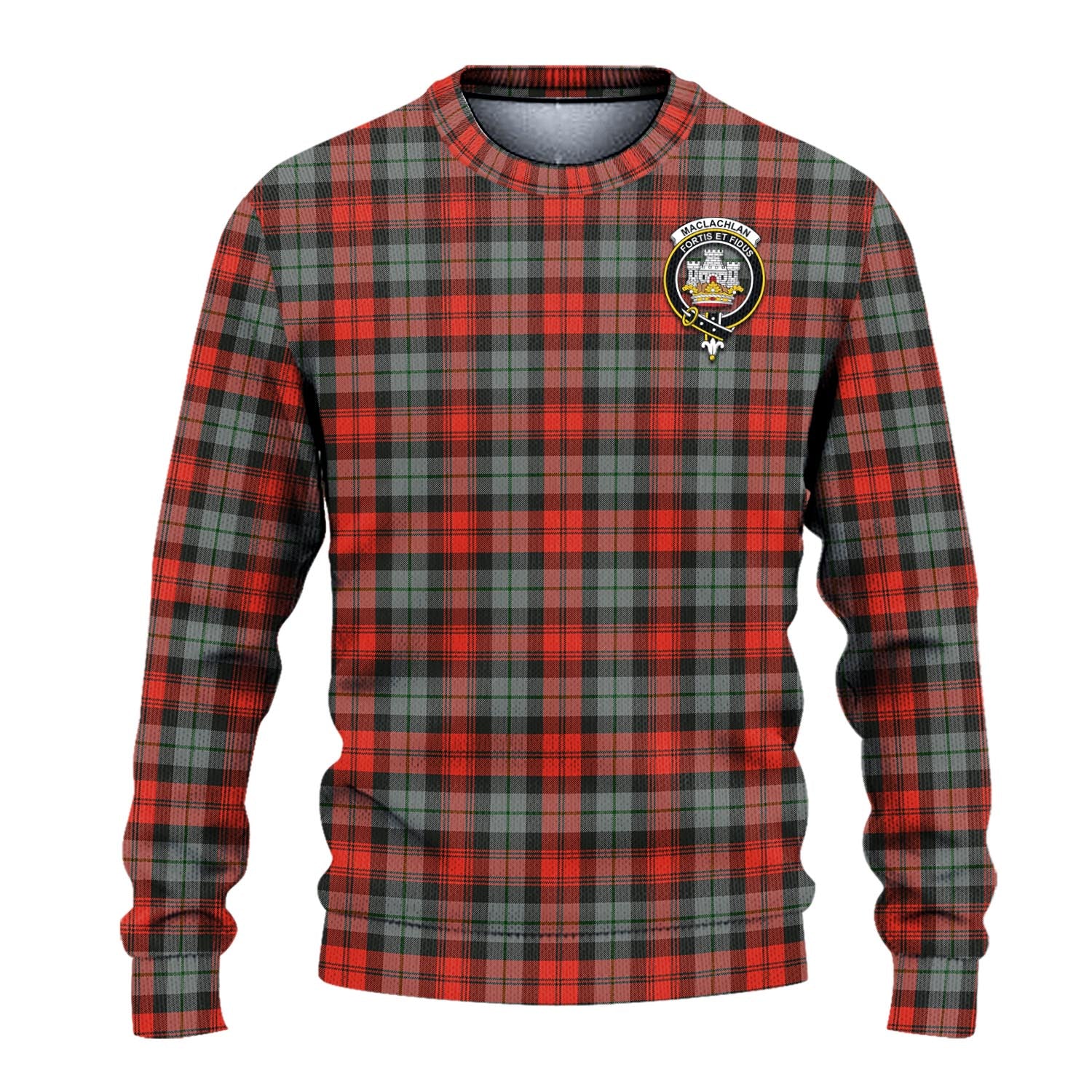 MacLachlan Weathered Tartan Knitted Sweater with Family Crest - Tartanvibesclothing