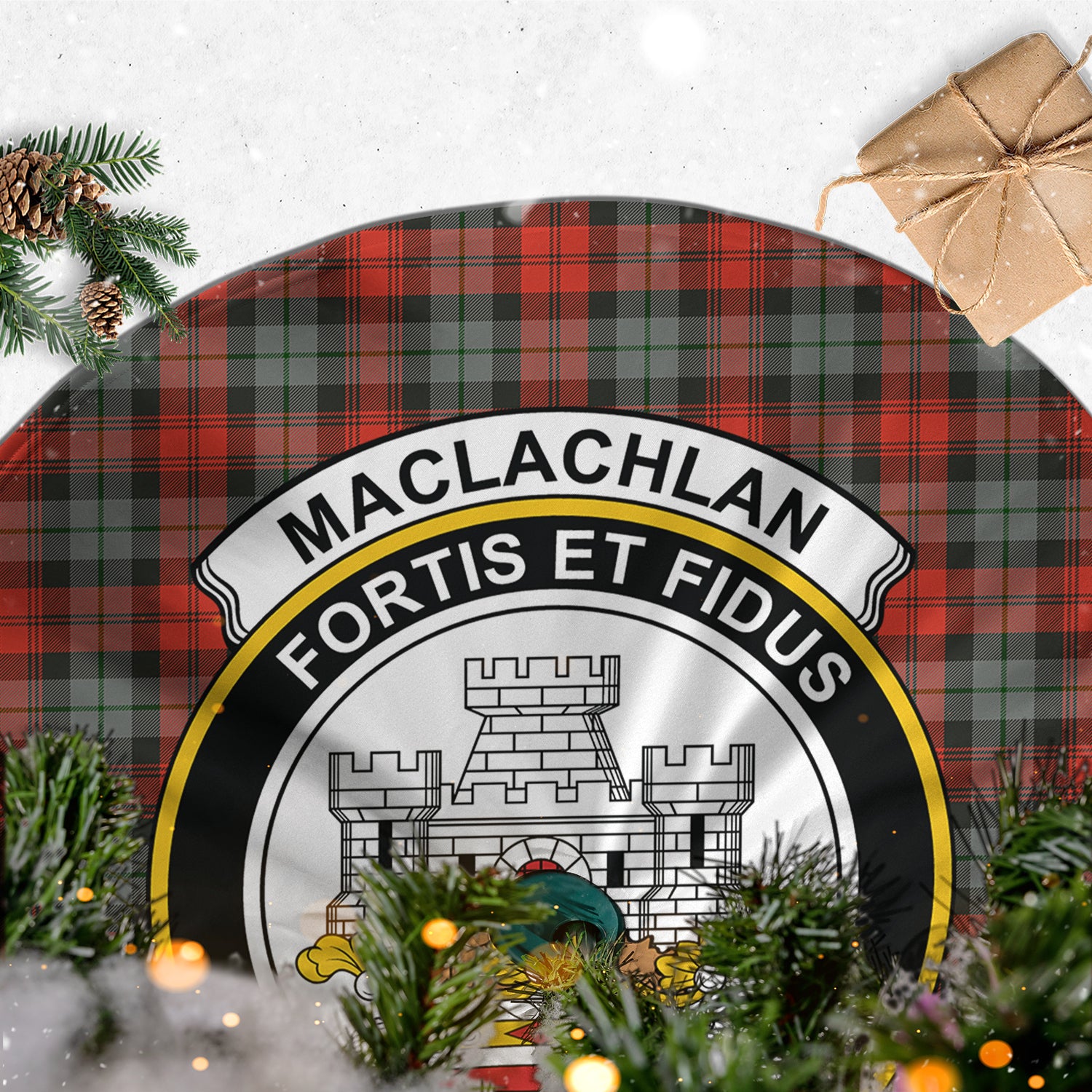 MacLachlan Weathered Tartan Christmas Tree Skirt with Family Crest - Tartanvibesclothing