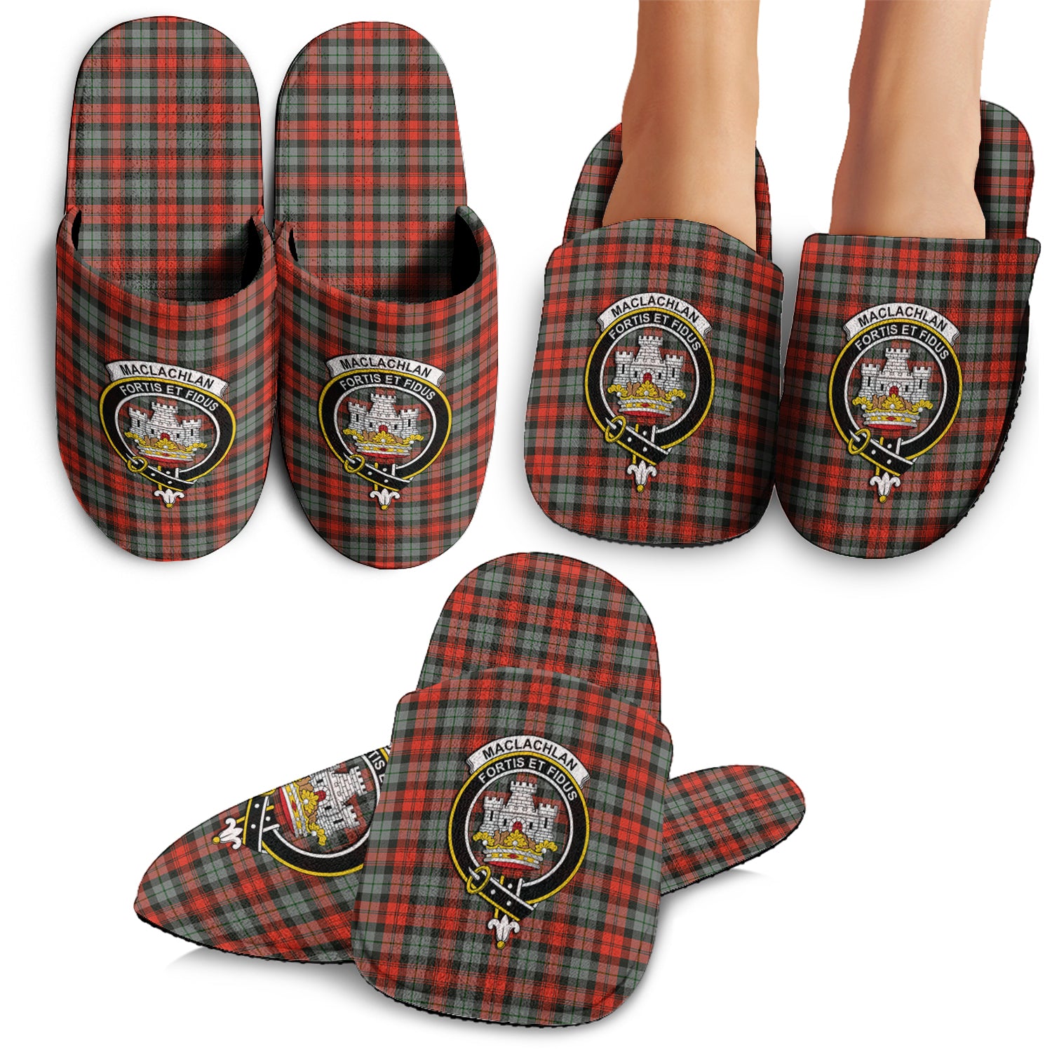 MacLachlan Weathered Tartan Home Slippers with Family Crest - Tartanvibesclothing