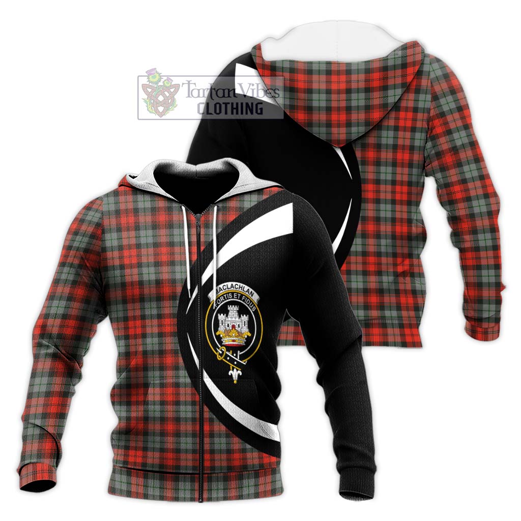 MacLachlan Weathered Tartan Knitted Hoodie with Family Crest Circle Style Unisex Knitted Zip Hoodie - Tartan Vibes Clothing