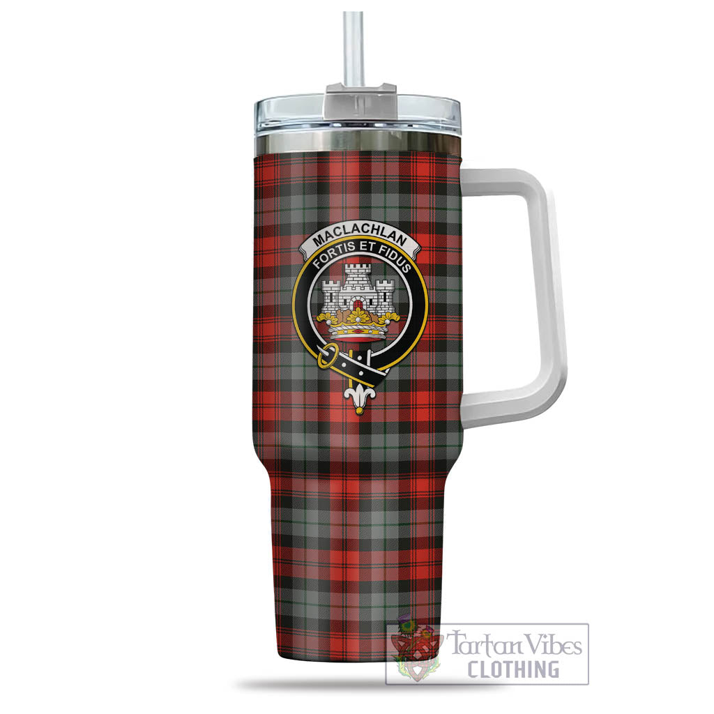 Tartan Vibes Clothing MacLachlan Weathered Tartan and Family Crest Tumbler with Handle