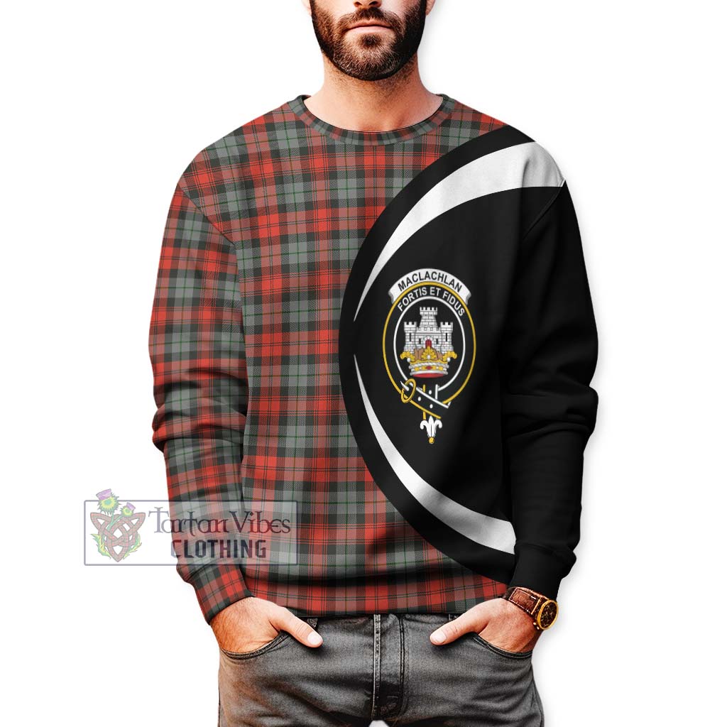 MacLachlan Weathered Tartan Sweatshirt with Family Crest Circle Style - Tartan Vibes Clothing