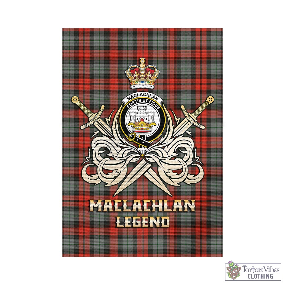 Tartan Vibes Clothing MacLachlan Weathered Tartan Flag with Clan Crest and the Golden Sword of Courageous Legacy