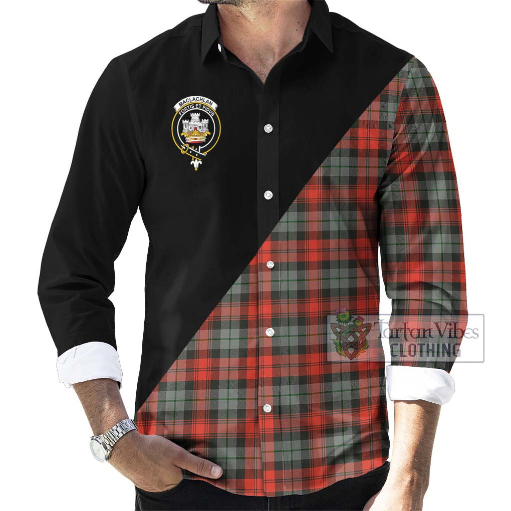 MacLachlan Weathered Tartan Long Sleeve Button Shirt with Family Crest and Military Logo Style - Tartanvibesclothing Shop