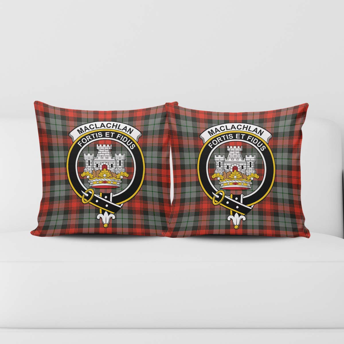 MacLachlan Weathered Tartan Pillow Cover with Family Crest - Tartanvibesclothing