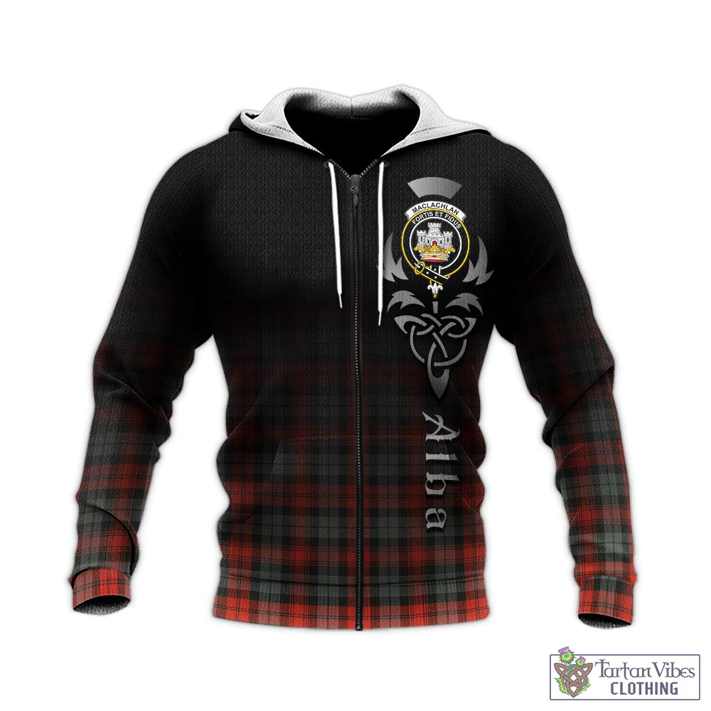 Tartan Vibes Clothing MacLachlan Weathered Tartan Knitted Hoodie Featuring Alba Gu Brath Family Crest Celtic Inspired