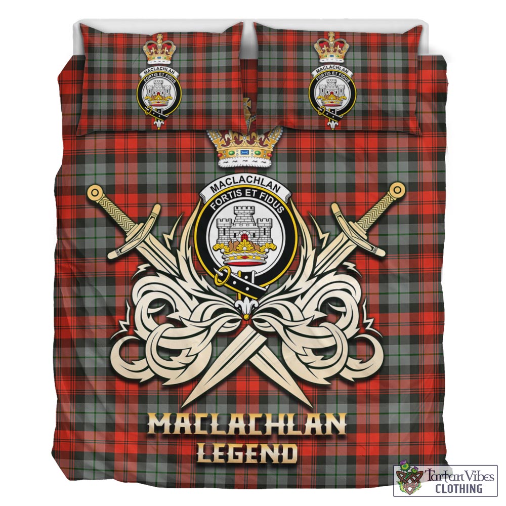 Tartan Vibes Clothing MacLachlan Weathered Tartan Bedding Set with Clan Crest and the Golden Sword of Courageous Legacy