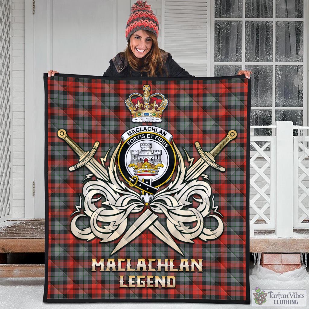 Tartan Vibes Clothing MacLachlan Weathered Tartan Quilt with Clan Crest and the Golden Sword of Courageous Legacy