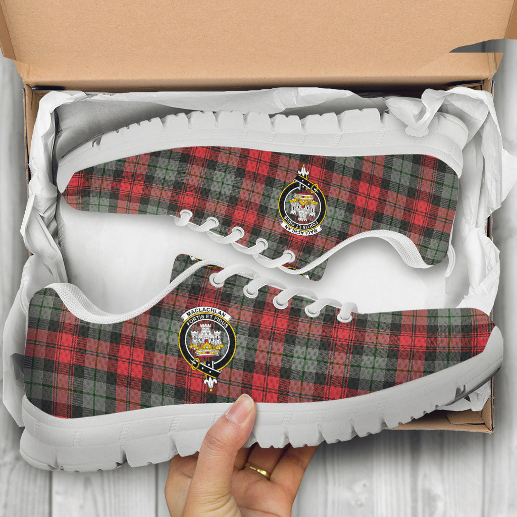 MacLachlan Weathered Tartan Sneakers with Family Crest - Tartan Vibes Clothing