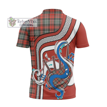 MacLachlan Weathered Tartan Zipper Polo Shirt with Epic Bagpipe Style