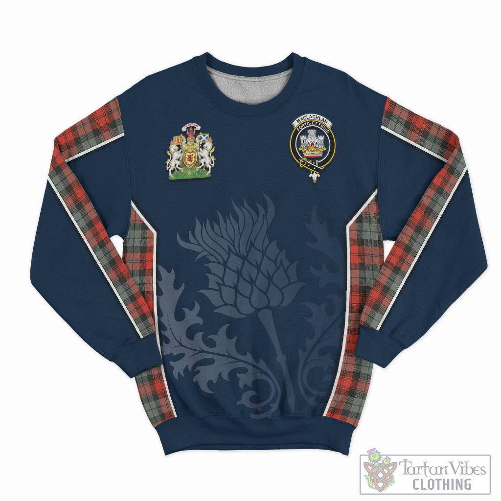 Tartan Vibes Clothing MacLachlan Weathered Tartan Sweatshirt with Family Crest and Scottish Thistle Vibes Sport Style