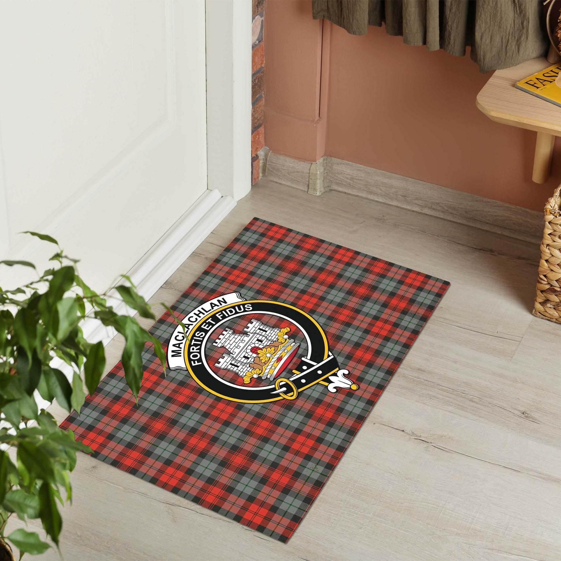 MacLachlan Weathered Tartan Door Mat with Family Crest - Tartanvibesclothing